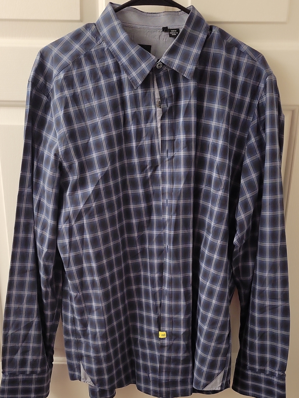 Hugo Boss Men's Navy and Light Blue Plaid Button-Down Shirt